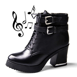 阿么2014秋冬新款真皮马丁靴时尚皮带扣前系带防水台高跟靴