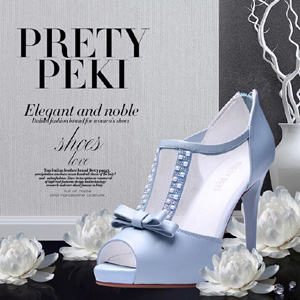 贝蒂佩琪2015春夏新款蝴蝶结鱼嘴凉鞋 头层牛皮水钻细跟高跟鞋女