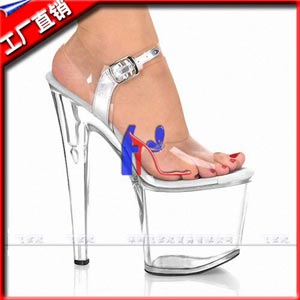 飞世纪厚防水台透明水晶20cm超细高细跟婚鞋时尚新款女明星演出凉鞋
