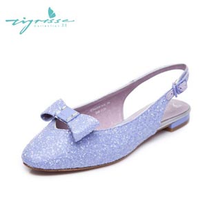 蹀愫tigrisso 2014女凉鞋亮片布甜美蝴蝶结平跟休闲后空女单鞋