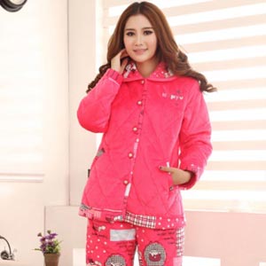 派邦奴 冬季珊瑚绒夹棉睡衣女加厚卡通女士家居服套