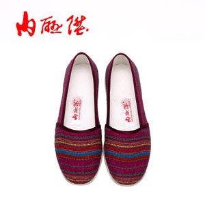 内联升布鞋 千层底加密民族风方口条纹女老字号北京布鞋