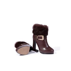 比媚 2013秋冬季新款真皮女靴 保暖绒内里 牛皮加兔毛粗跟 超高跟短靴