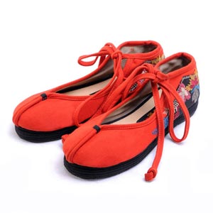 汉舞布鞋民族风绣花鞋 棉麻系带平跟千层底布鞋