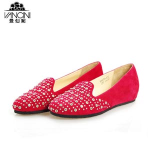 VANCINI曼仙妮专柜正品铆钉羊猄皮浅口平底女单鞋
