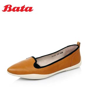 BATA/拔佳平底女鞋2015春季新款尖头真皮春季女单鞋
