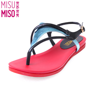 米苏米秀2015夏季甜美系夹趾凉鞋甜美一字扣平跟沙滩女鞋人字凉鞋