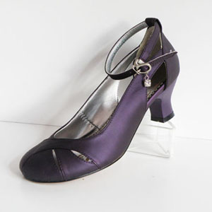伊人紫色真皮甜美扣带浅口高跟单鞋女