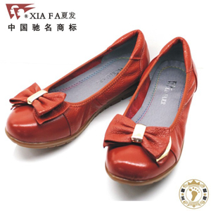 夏发皮鞋正品新款女鞋头层牛皮平底休闲舒适真皮软底牛筋底女单鞋