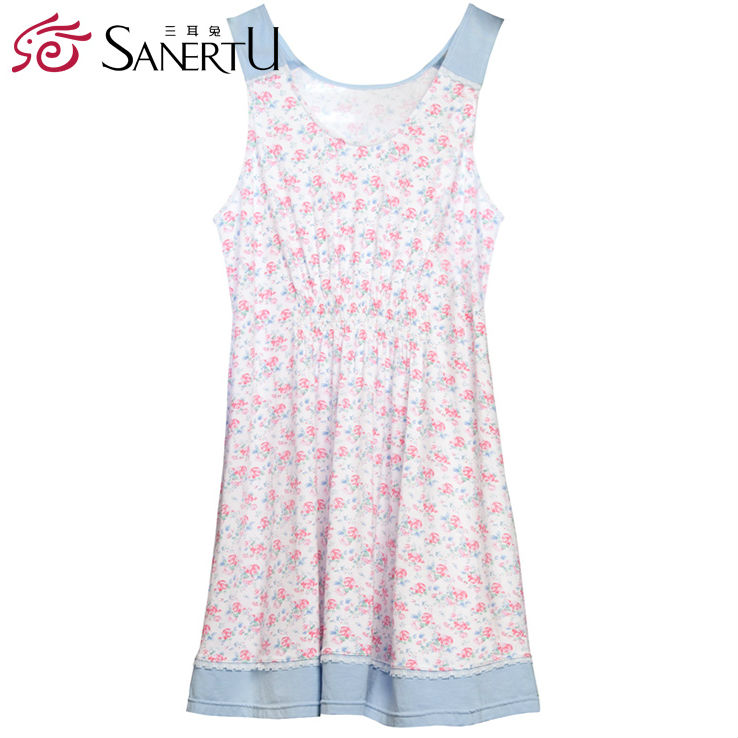 三耳兔夏季睡衣性感可爱莫代尔棉公主家居服吊带大码女士睡裙女