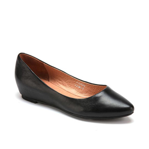 富士来女士黑色羊皮单鞋