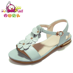 睿智贝儿 2015夏季儿童凉鞋女童真皮学生公主凉鞋女大童花朵凉鞋