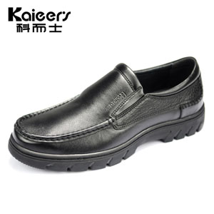 科而士正品商务休闲男鞋牛皮手工缝帮舒适套脚男式单皮鞋