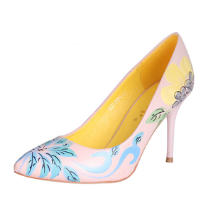 斯莱曼蒂 15年春季新款单鞋手绘花朵尖头细跟高跟鞋女鞋优雅