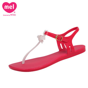 2015新品melissa副牌Mel Special II红/白蝴蝶结T字鞋梅丽莎
