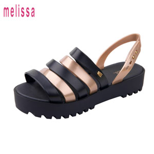 2015新品Melissa Creatives Flat黑金拼色罗马果冻鞋梅丽莎
