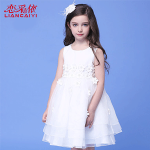恋采依童装六一演出服纯白蓬蓬蛋糕裙婚纱女童小礼服公主连衣裙