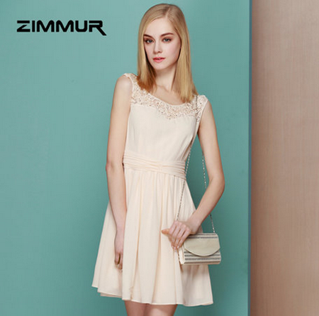 zimmur2014 夏装新款韩版拼接优雅蕾丝修身无袖连衣