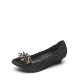 妙丽春季黑色羊绒皮鱼嘴鞋