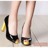 卓诗尼单鞋休闲通勤鱼嘴粗跟女鞋