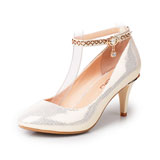 珂卡芙水钻酒杯跟尖头绑带浅口高跟休闲鞋