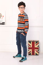 玲珑宝贝条痕双色男童长袖T恤