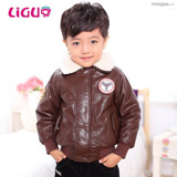 力果儿童翻领皮衣夹棉拉链茄克保暖外套