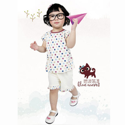 趣比熊圆点T恤套装