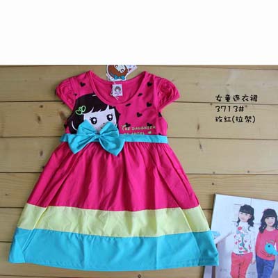 彩虹树女童玫红连衣裙
