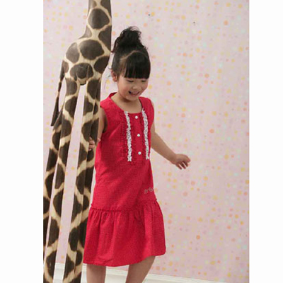 甜心蜜儿女童大红喜气夏季无袖连衣裙