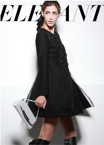 怡惟黑色雪纺连衣裙2013秋冬新款上市