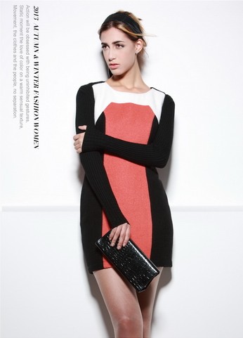 怡惟颜色想拼条纹连衣裙2013秋冬新款上市