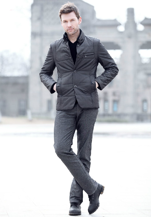 帝诺雷斯深灰色系扣羽绒男装新款上市