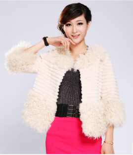 妮多丽雅秋冬新款兔毛剪条皮草