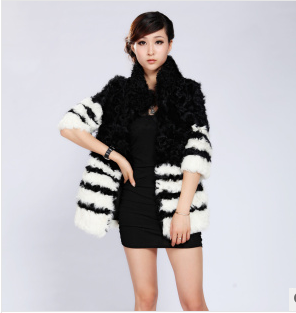 妮多丽雅新款 羊羔毛拼色大衣