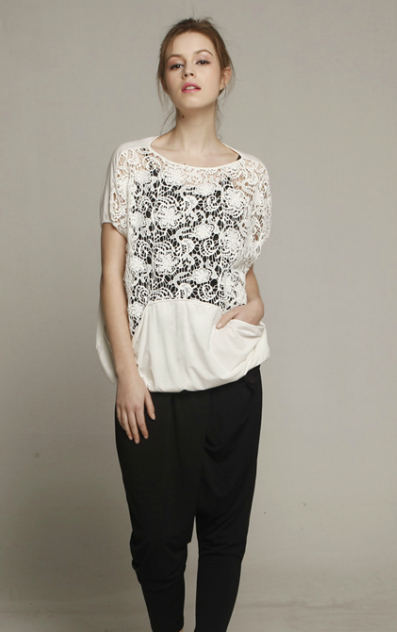 莫名白色印花透视上装