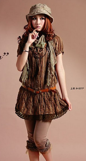 百里·希时尚韩版淑女蕾丝花边条纹短袖T恤