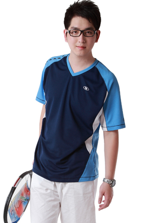 2013夏装新款促销兰狮短袖T恤男V领运动T恤棉涤男