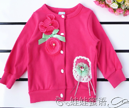 娃娃蜜语 女童女宝宝春秋纯棉立体花朵长袖上衣