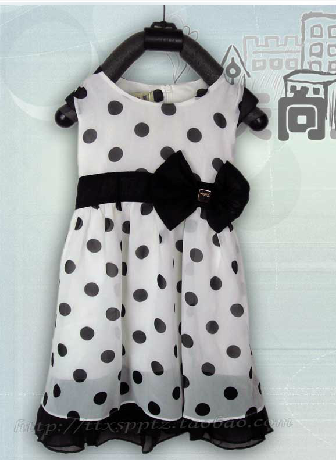 俄梅戛童装/夏季女童雪纺黑白圆点背心裙