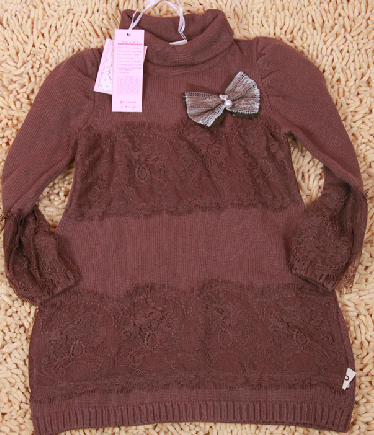 小象q比新款童装2013春秋款蕾丝女童高领毛衣线衫