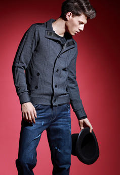 拉雷尼时尚男装深灰色系扣秋冬外套新款上市