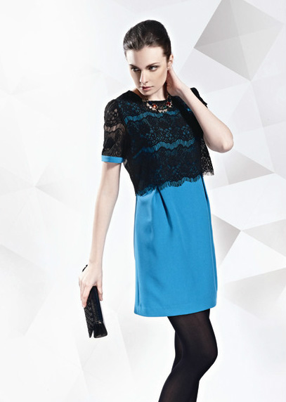 安缇娜时尚女装蓝色蕾丝连衣裙新款上市