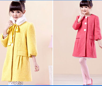 大眼猪新款女童毛领呢大衣 毛领可拆卸