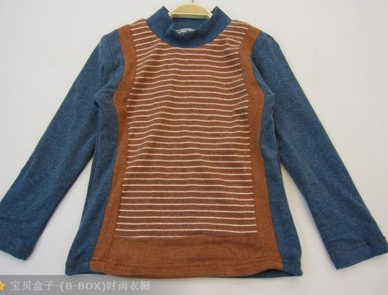 宝贝盒子拼色中领棉毛衣 T恤