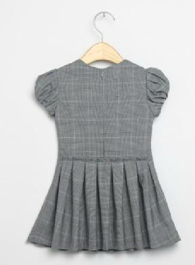琳麦罗英伦灰色格子女孩连衣裙秋装女童泡泡袖