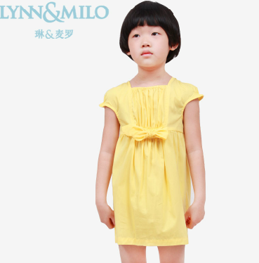 琳麦罗 2013年夏装连衣裙 女童 黄色拧花连衣裙