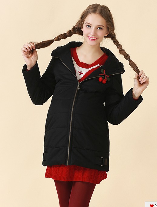 孕之彩 孕妇可爱棉衣 冬装 连帽保暖外套 淑女范