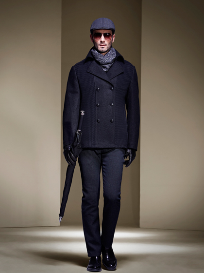 乔夫双排扣黑色男士呢大衣新款上市