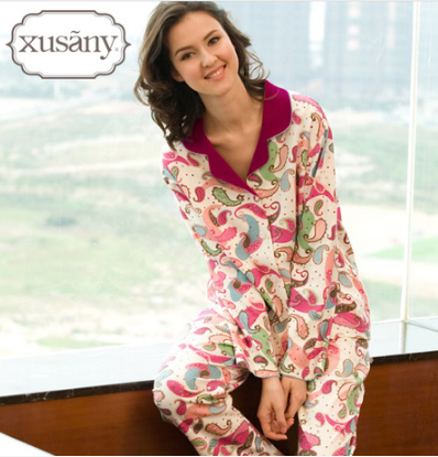 雪仙丽冬季套装睡衣女士加厚纯棉长袖家居服